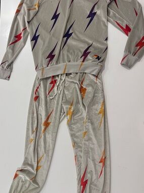 Aviator Nation Cream Velour Lightning Bolt Sweat Set